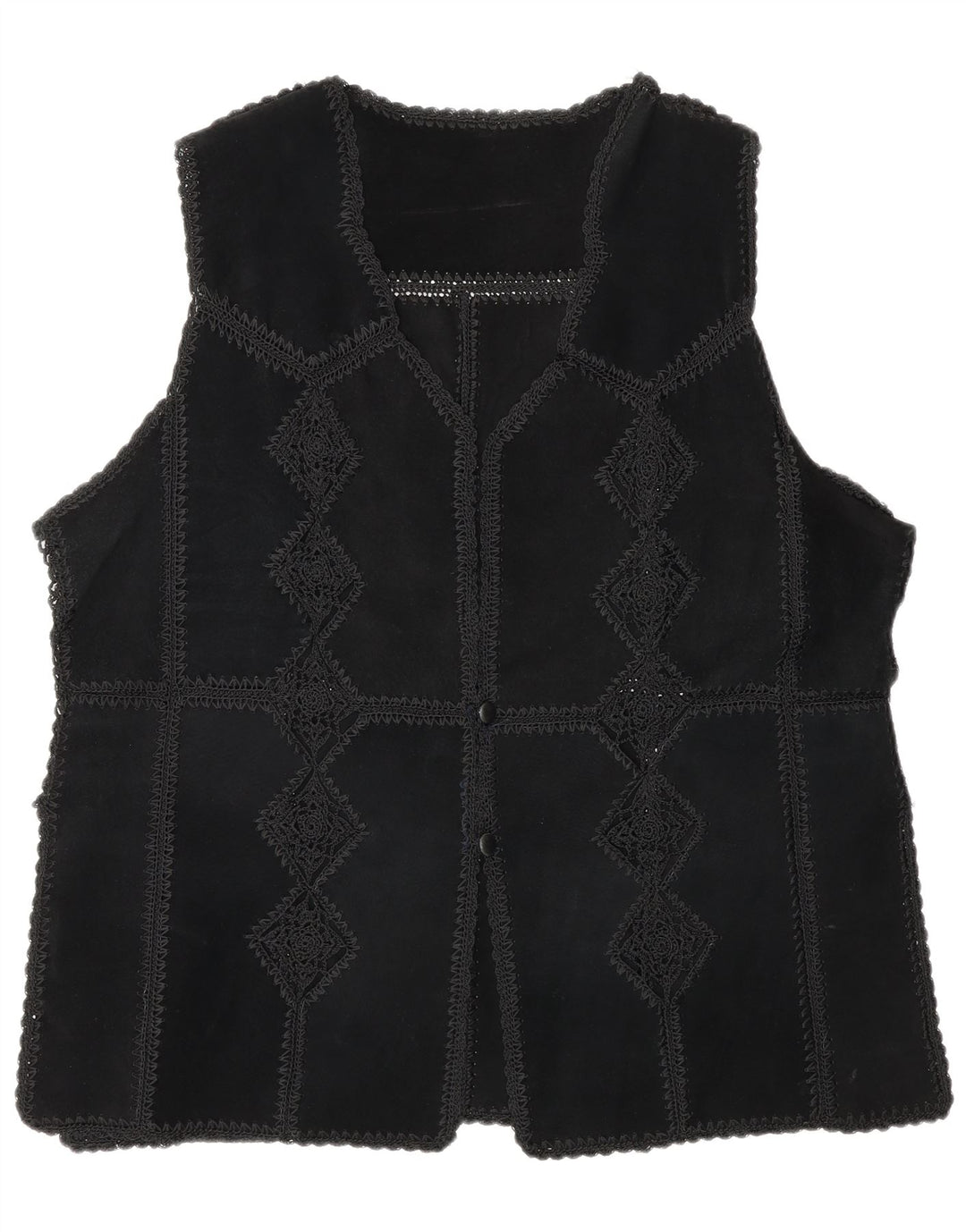 Vintage Damen Wildleder Gilet UK 16 Großes schwarzes Patchwork