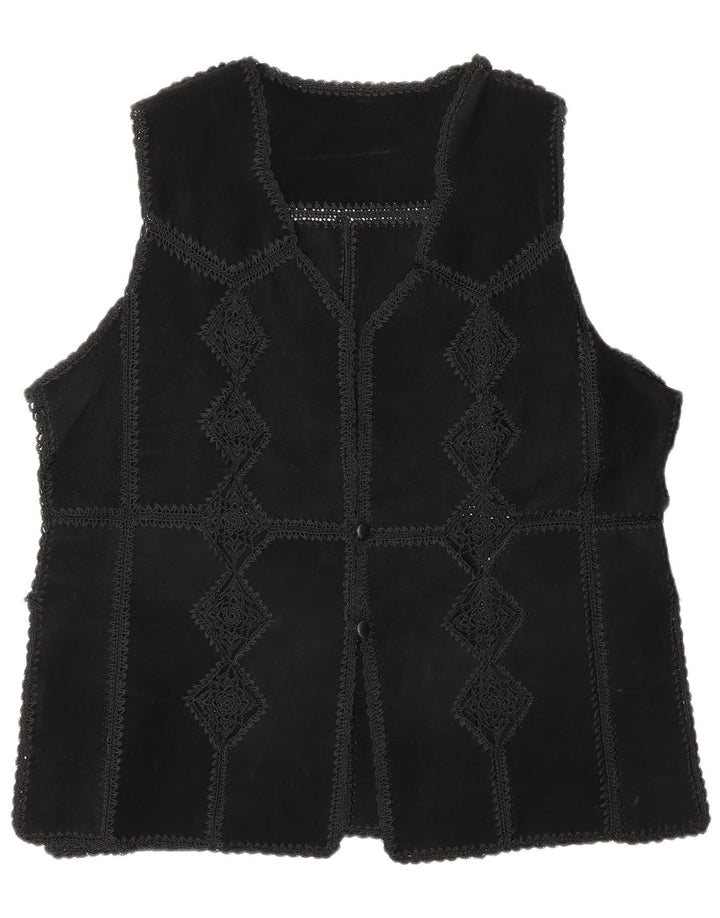 Vintage Damen Wildleder Gilet UK 16 Großes schwarzes Patchwork