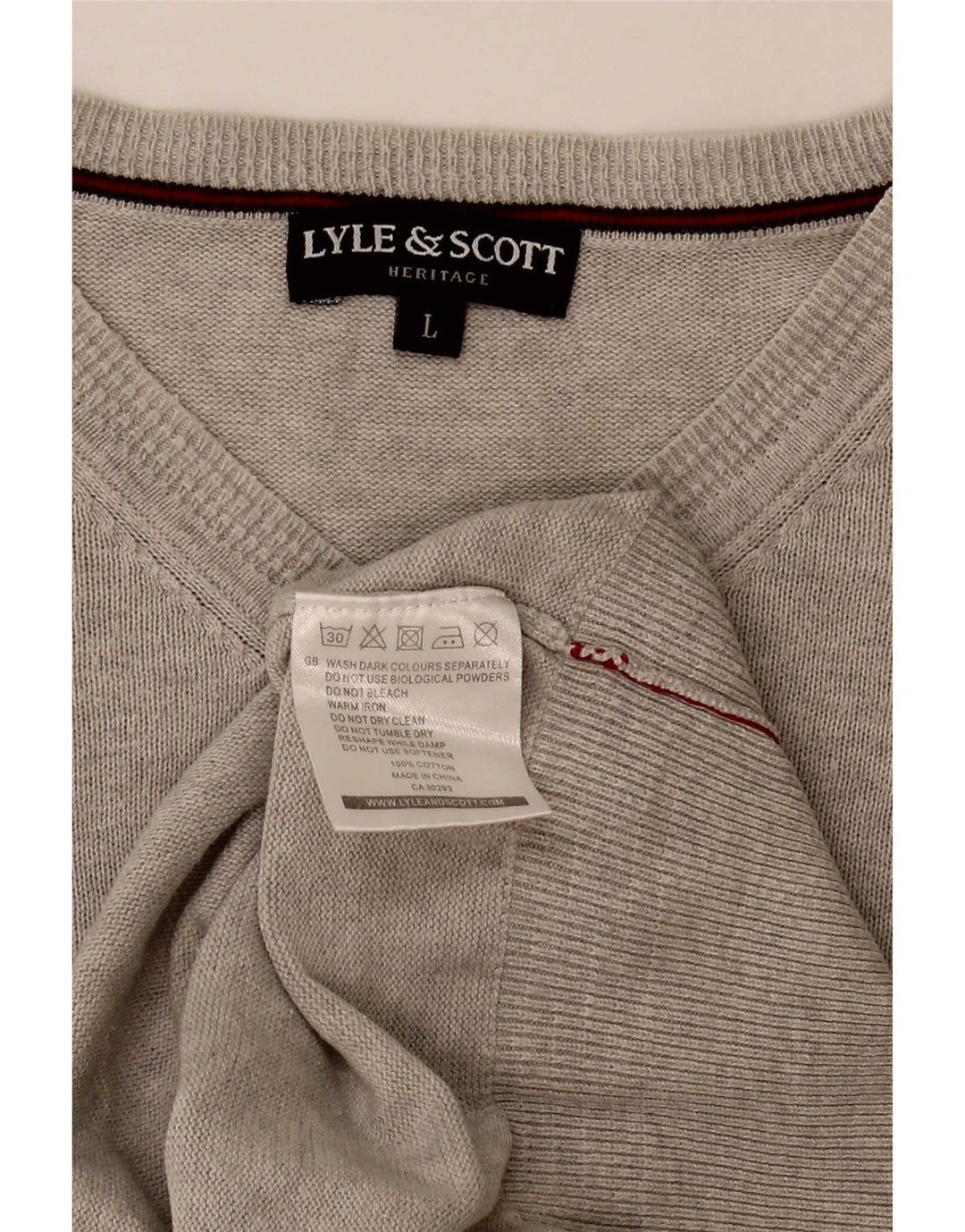 Lyle & Scott Herren Heritage Pullover mit V-Ausschnitt, Größe L, Grau, Baumwolle