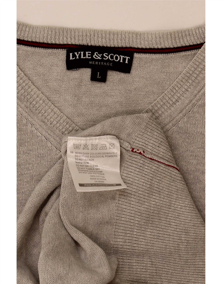 Lyle & Scott Herren Heritage Pullover mit V-Ausschnitt, Größe L, Grau, Baumwolle