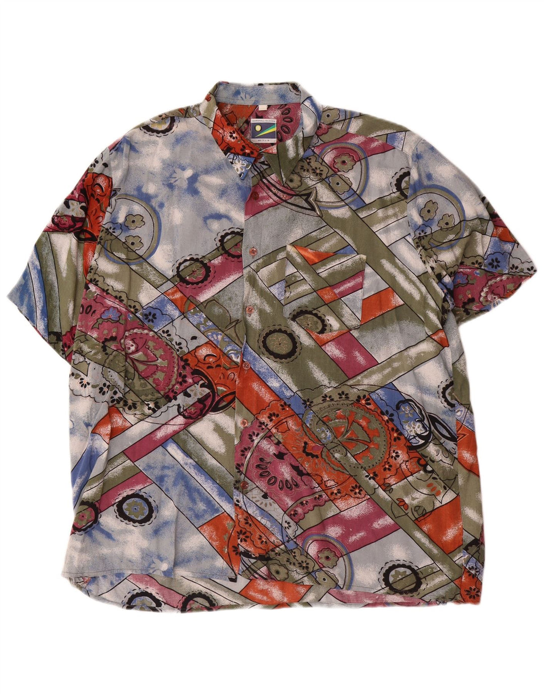 Vintage Herren Kurzarmhemd, groß, mehrfarbig, Paisleymuster
