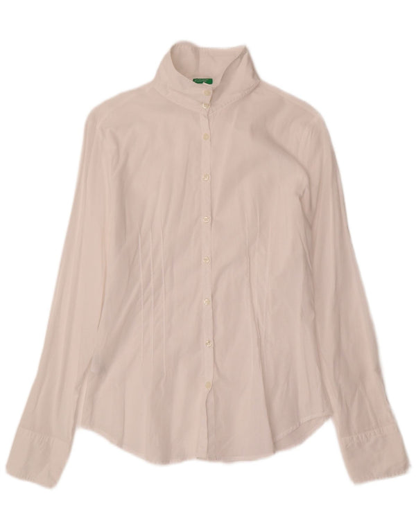Benetton Damen-Hemd UK 10 Small aus weißer Baumwolle