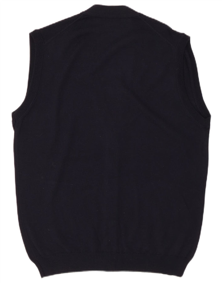 MAGLIA CLUB Ärmelloser Herren-Cardigan-Pullover IT 48 Mittelmarineblaue Wolle