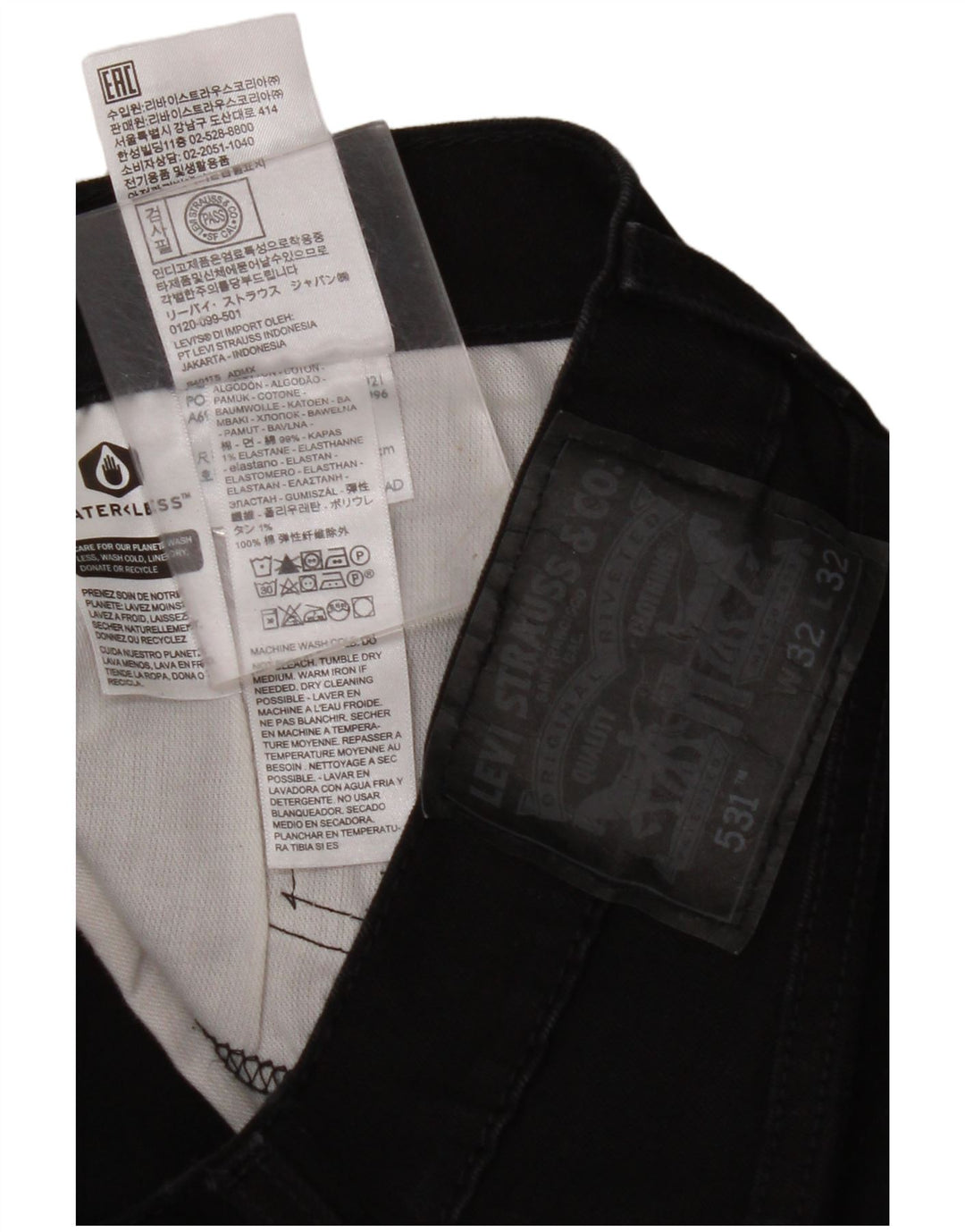 LEVI'S Herren 531 Slim Jeans W32 L32 Schwarze Baumwolle