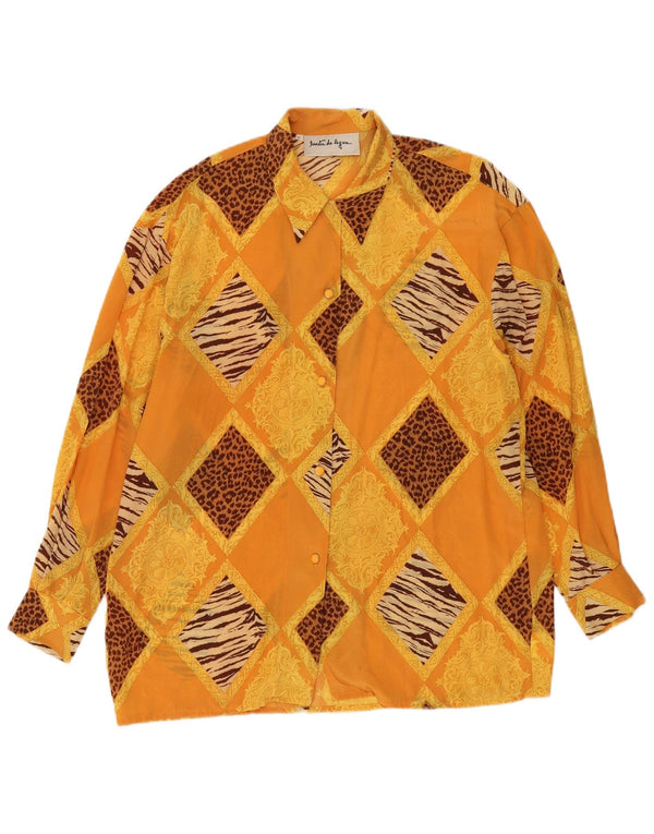 Vintage Damen Übergroße Hemdbluse UK 14 Mittelorange Patchwork Acetat