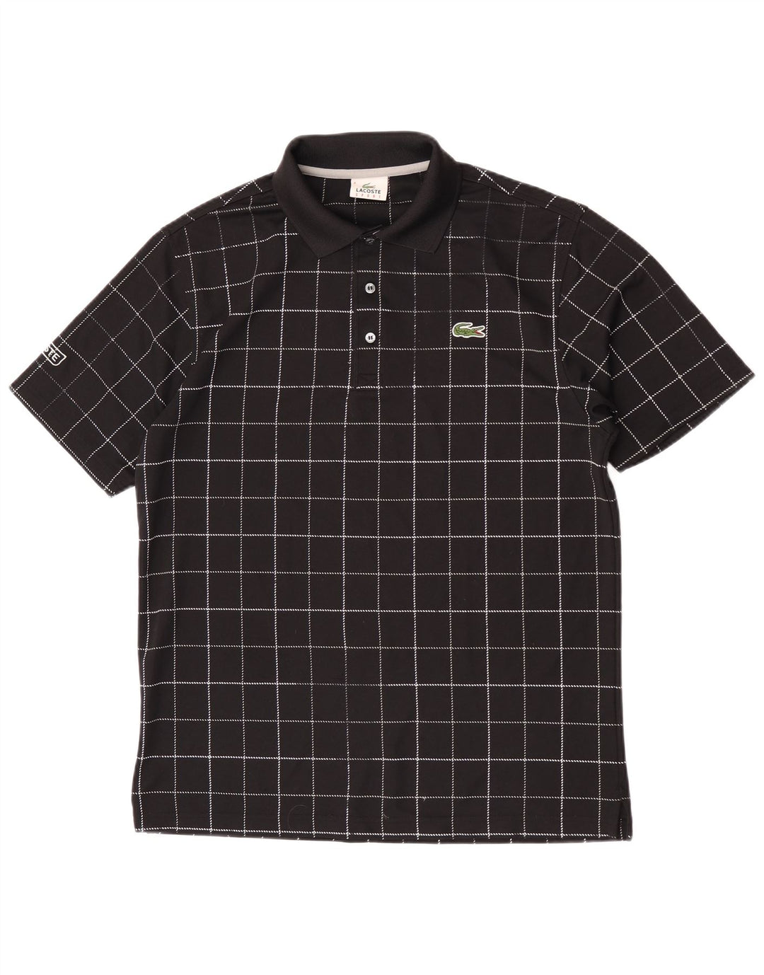 Lacoste Herren-Poloshirt, Größe 4, mittelgroß, schwarz kariert, Polyester