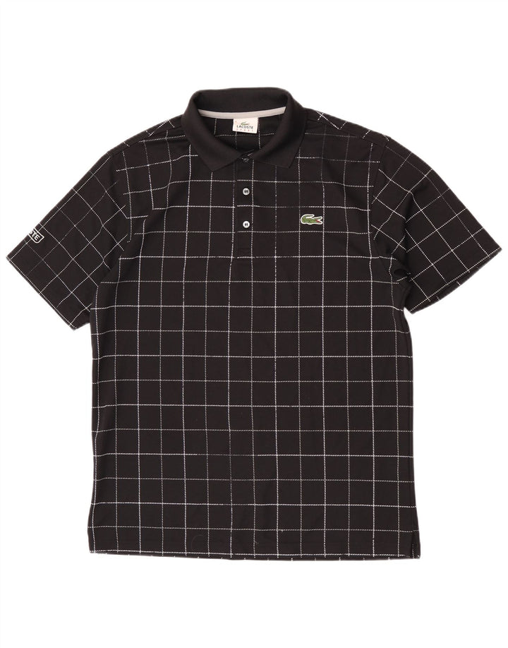 Lacoste Herren-Poloshirt, Größe 4, mittelgroß, schwarz kariert, Polyester
