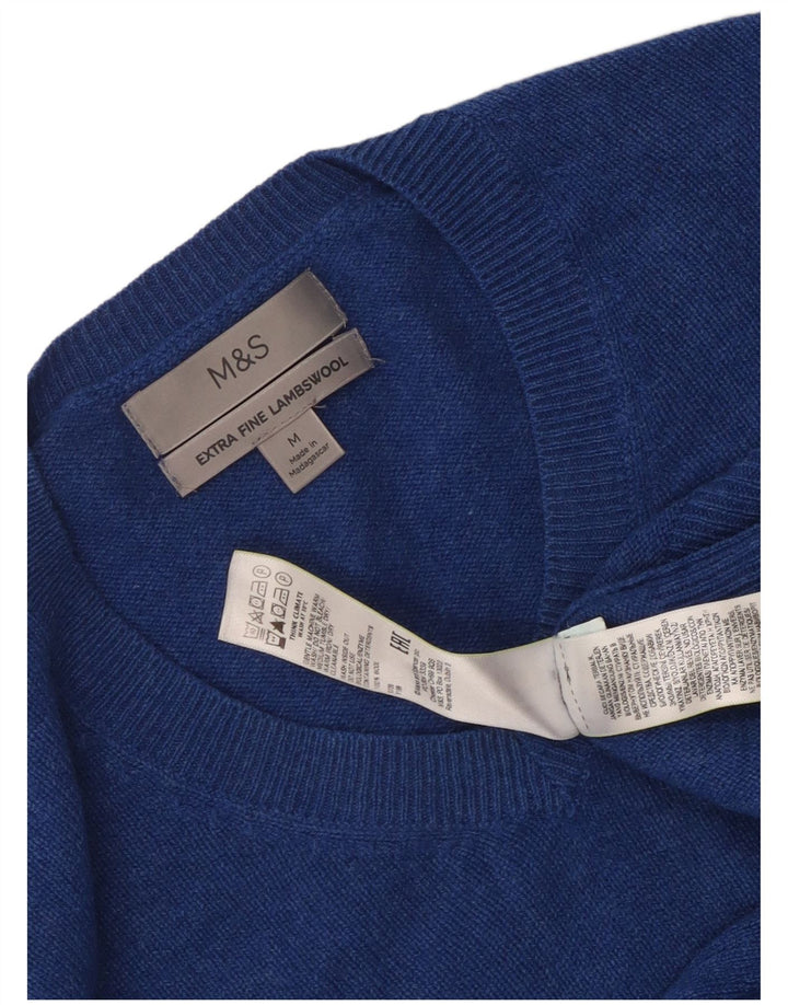 Marks & Spencer Herren-Pullover mit V-Ausschnitt aus mittelblauer Wolle