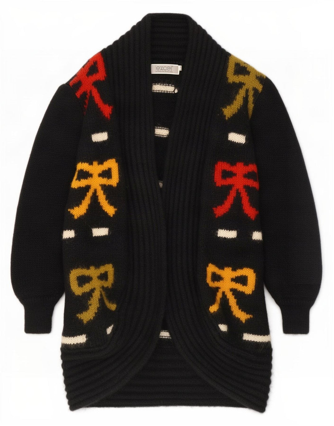 Excel Langer Damen-Cardigan mit abstraktem Muster, Gr. 10, Größe S, Schwarz