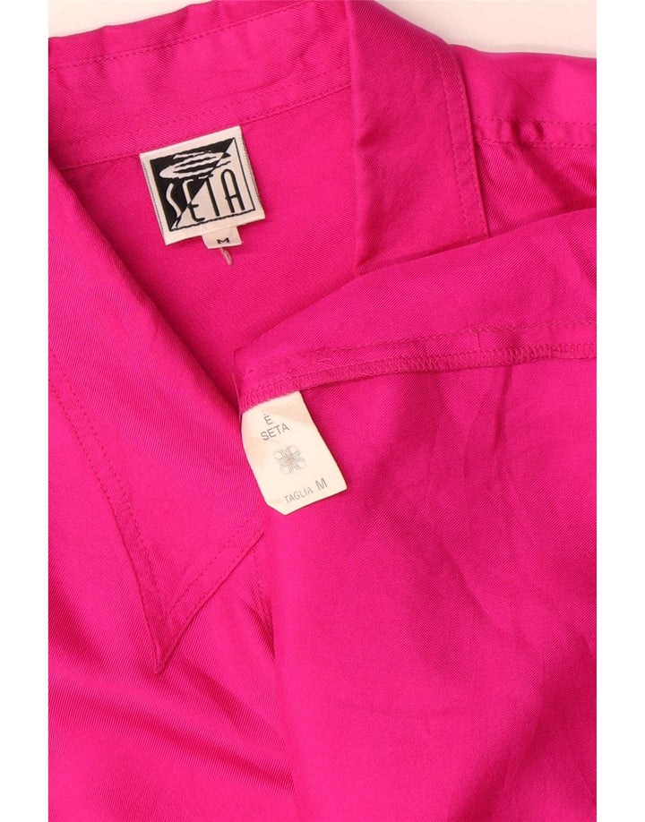 Vintage Damen übergroße Hemdbluse UK 14 Mittelrosa Seide