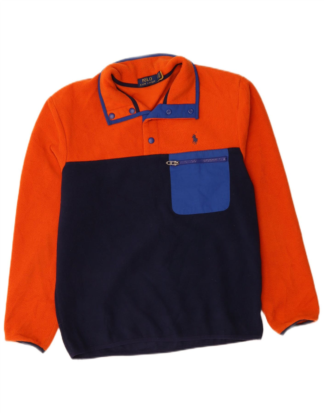 POLO RALPH LAUREN Herren-Fleecepullover mit Knopfkragen, klein, Orange, Farbblock