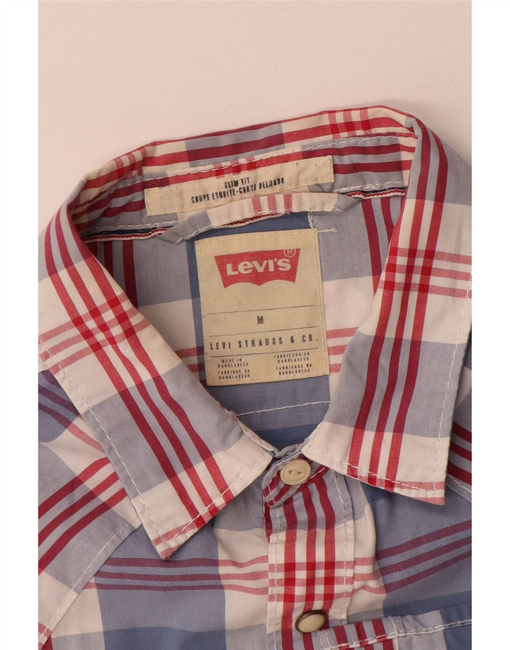 Levi's Herren Kurzarm-Slim-Fit-Hemd aus mittelblau karierter Baumwolle