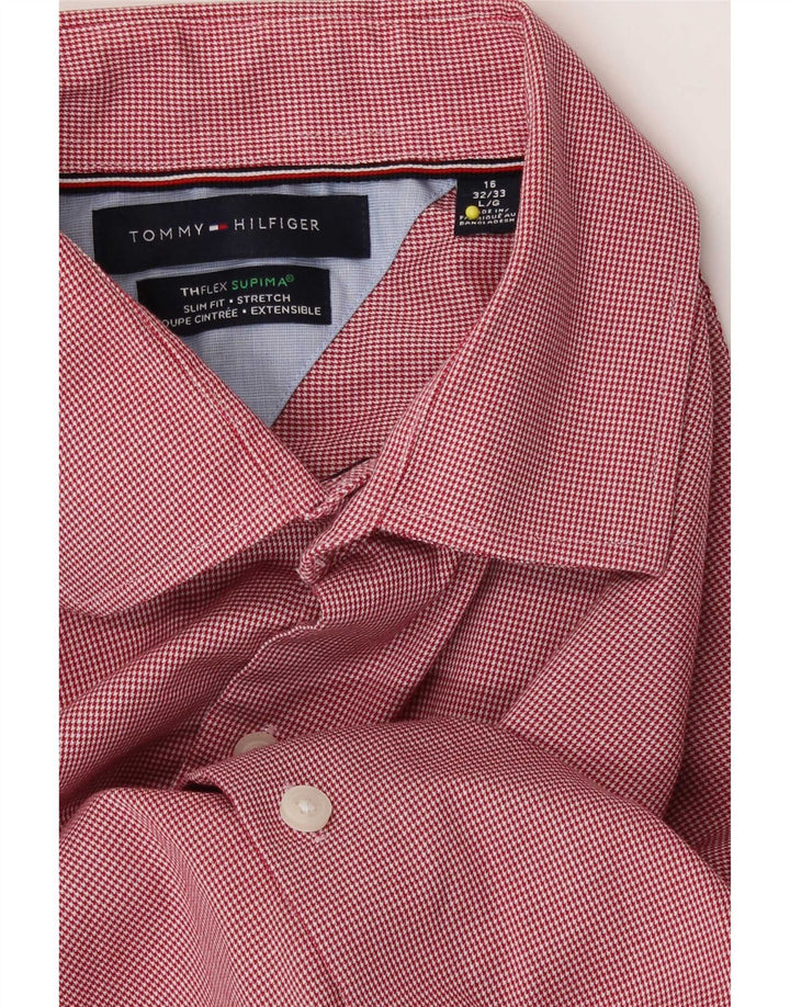 Tommy Hilfiger Herren Flex Slim Fit Hemd Größe 16 Großes rotes Hahnentrittmuster