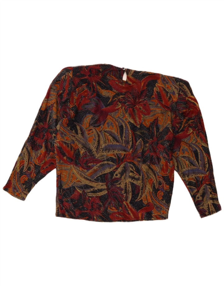 Vintage Damen LangarmBluse Top UK 10 Kleines mehrfarbiges Blumenmuster