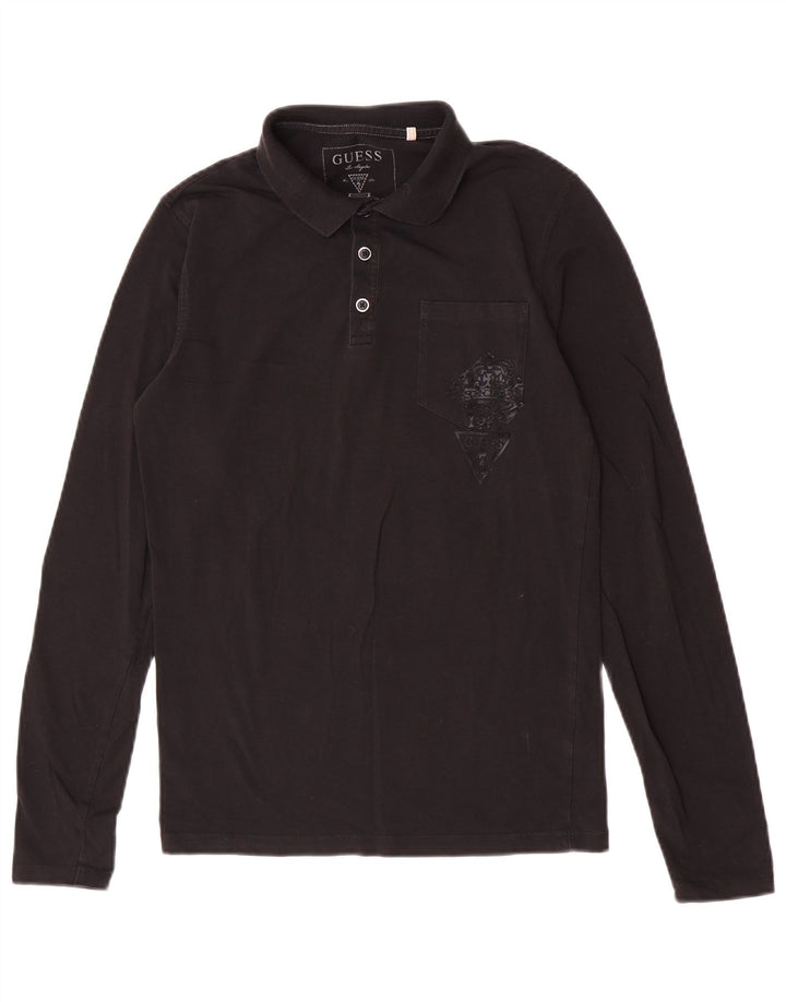Guess Herren-Langarm-Poloshirt, Größe S, Schwarz