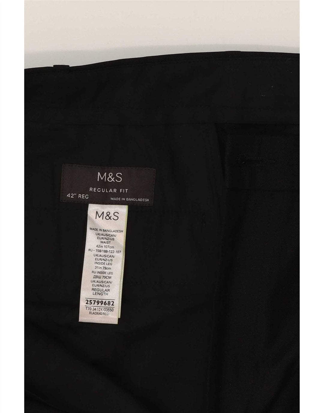 Marks & Spencer Herren-Freizeithose mit normaler Passform, W42, L31, schwarzes Polyester