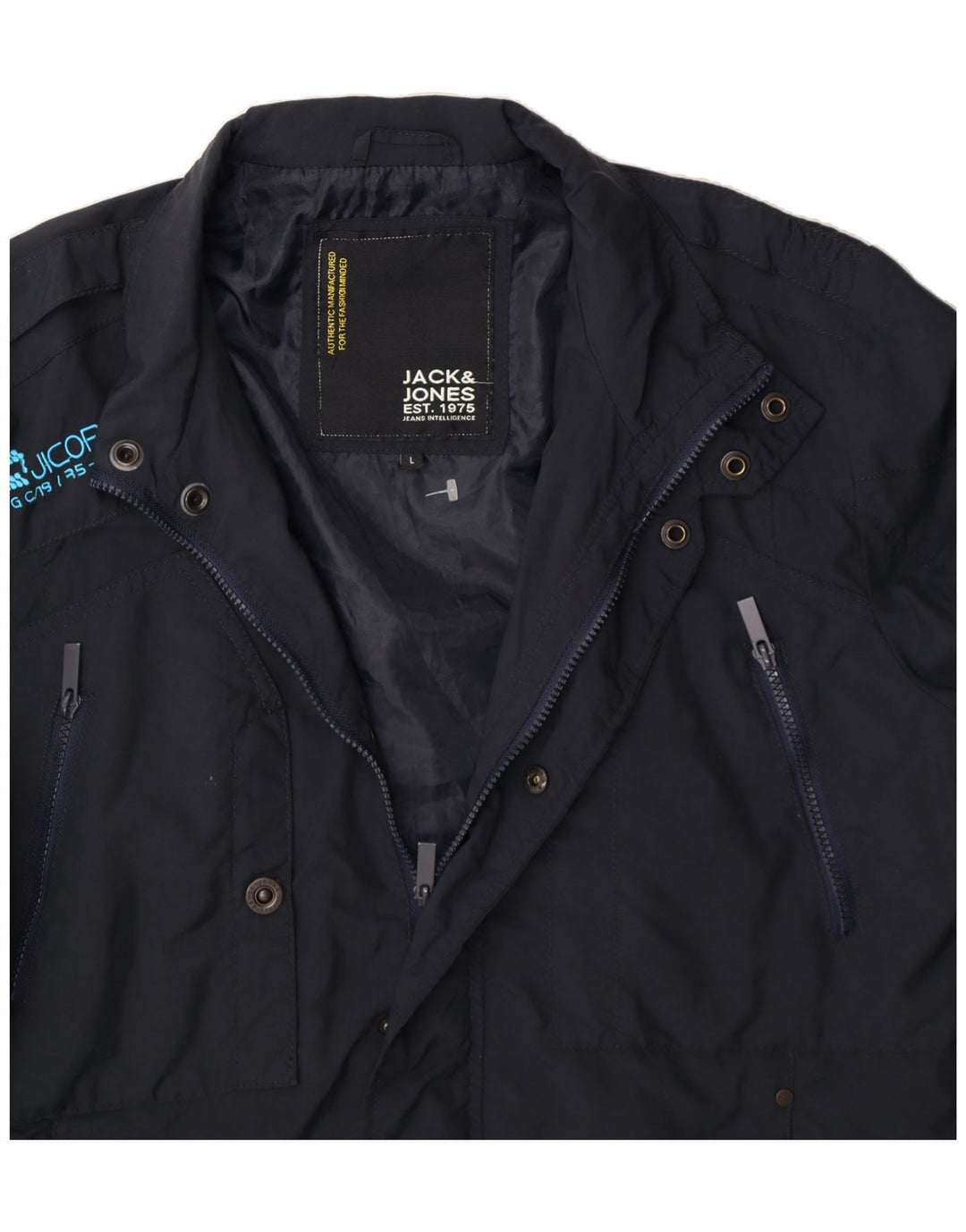 JACK & JONES Mens Windbreaker Jacket UK 40 Large Navy Blue Vintage Jack & Jones and Second-Hand Jack & Jones from Messina Hembry 