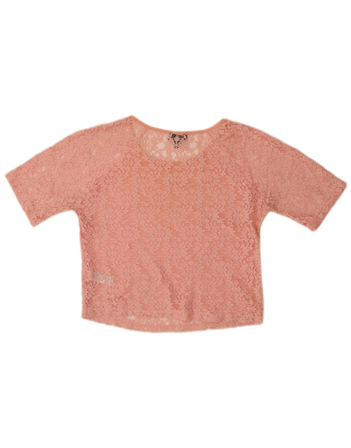 Topshop Damen-Blusenoberteil mit Spitze, Gr. 8, klein, rosa, geblümt, Polyester
