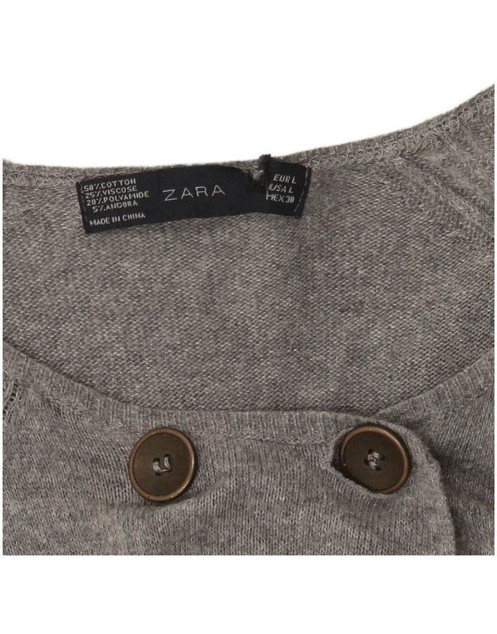 Zara Damen-Cardigan-Pullover UK 14 Große graue Baumwolle