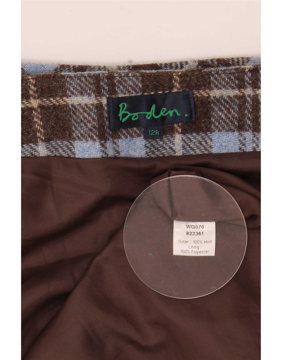 Boden Gerader Rock für Damen UK 12 Medium W28 Braun kariert