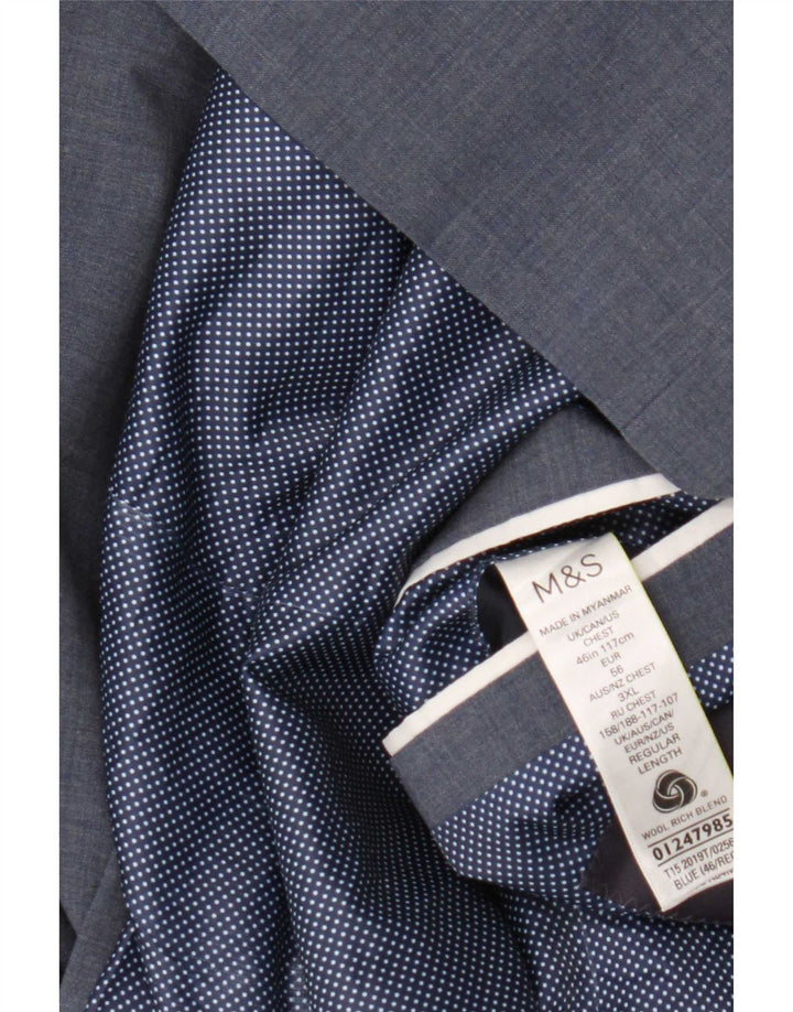 Marks & Spencer Herren-Blazer mit 2 Knöpfen, UK 46, 3XL, blaue Wolle