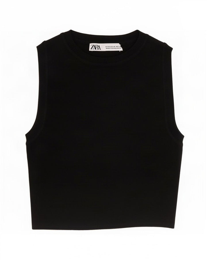 Zara Damen Crop Vest Top UK 12 Mittelschwarze Viskose