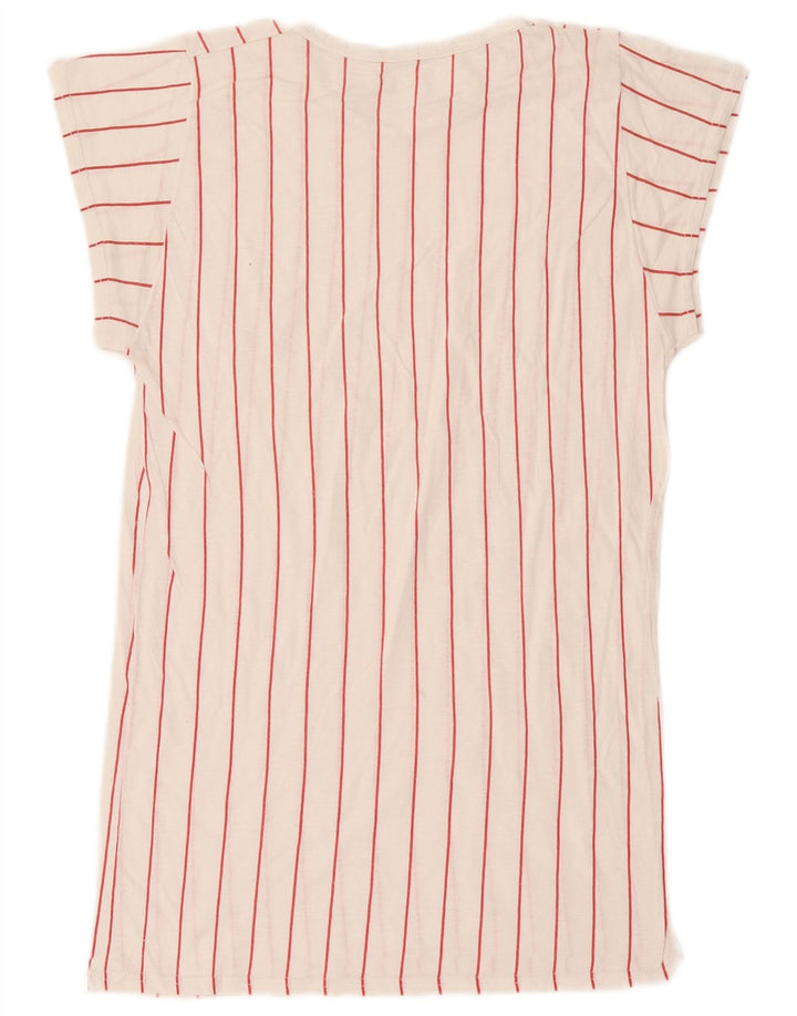 Vintage Damen T-Shirt Top UK 12 Medium Weiß gestreift