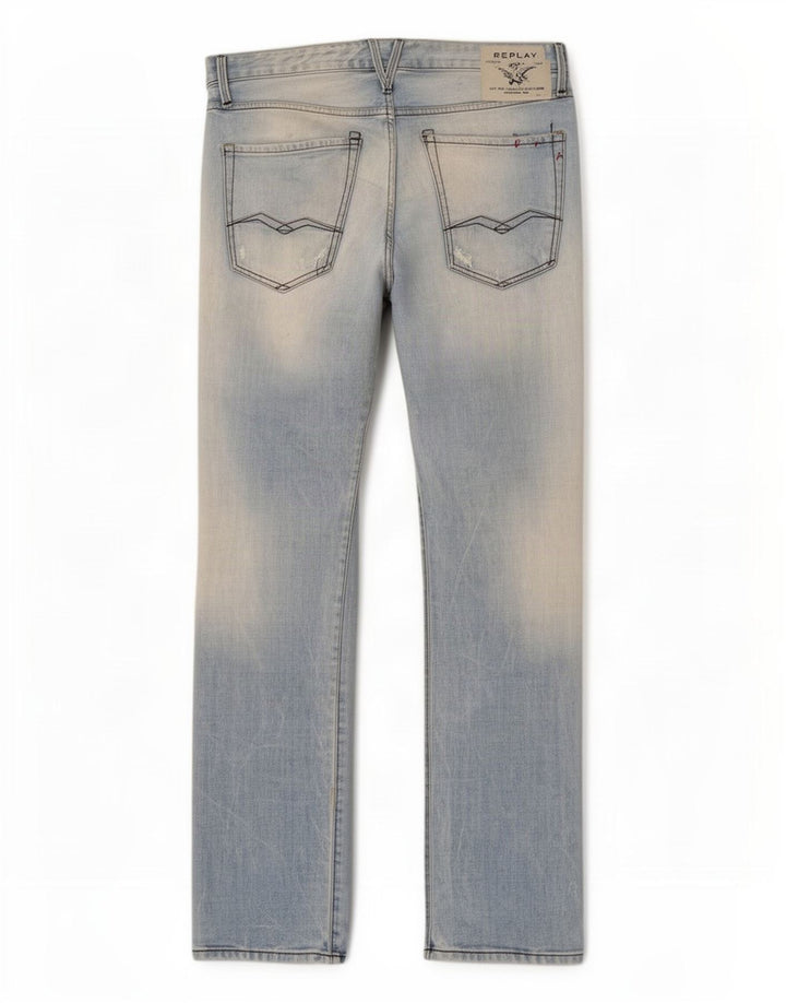 Replay Herren Straight Jeans W36 L34 Blaue Baumwolle