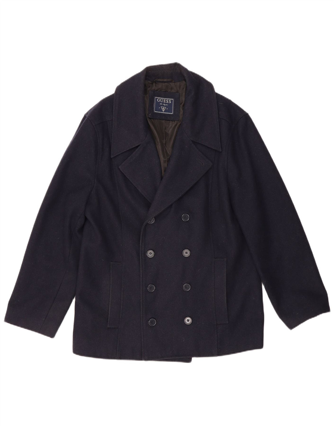 Guess Herren Pea Coat UK 44 2XL Marineblaue Wolle
