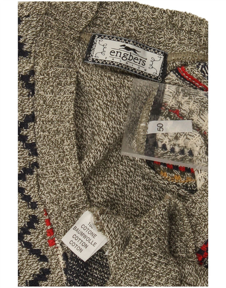 Engbers Herren-Pullover mit V-Ausschnitt IT 50 Mittelgrau gestreifte Baumwolle