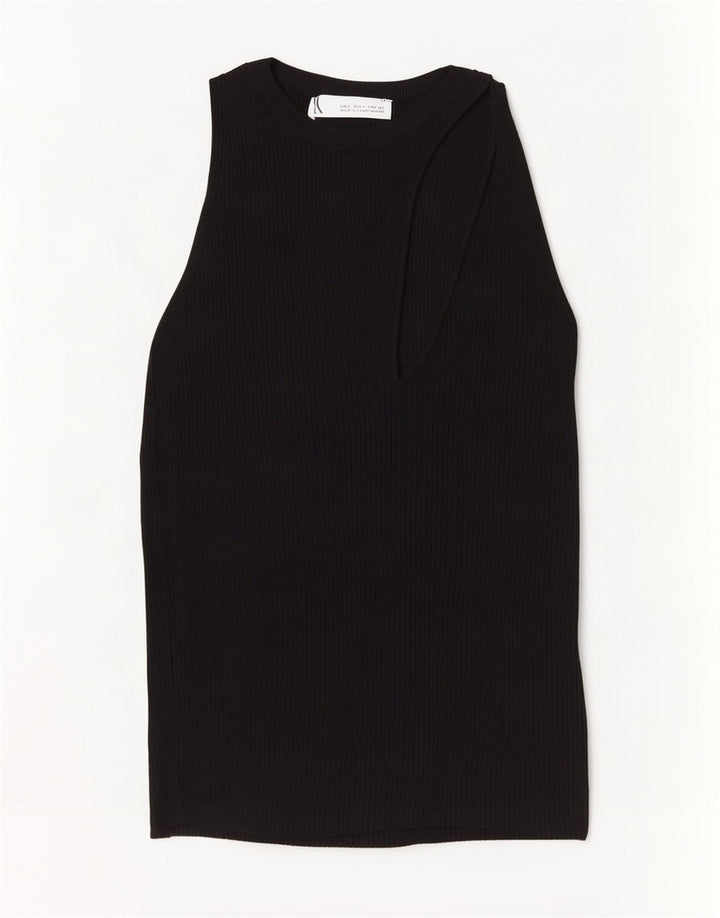 Zara Damen Crop Vest Top UK 8 Small Schwarze Viskose