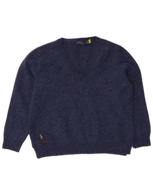 Polo Ralph Lauren Damen-Pullover mit V-Ausschnitt, UK 14, große marineblaue Wolle