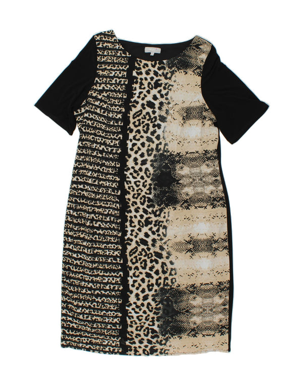 PER UNA Damen Etuikleid UK 20 2XL Schwarzes Kamelhaar mit Animal-Print