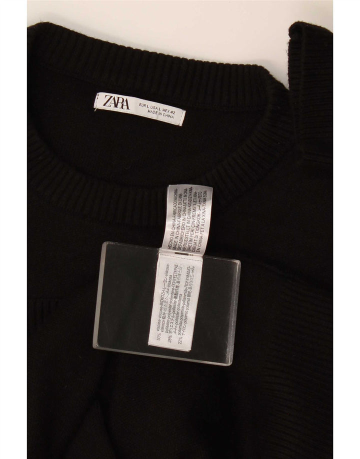 Zara Herren-Pullover mit Rundhalsausschnitt, groß, schwarze Viskose