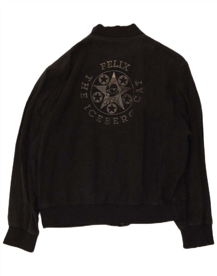 Iceberg Mens Graphic Bomber Jacket IT 48 Mittelschwarzes Leinen