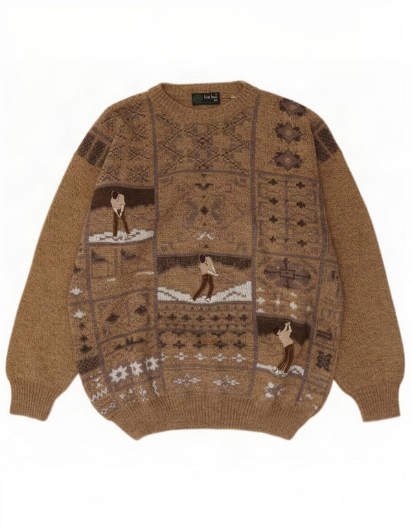Tris Line Herren-Pullover mit grafischem Rundhalsausschnitt, Größe 54, XL, Braun, Fair Isle