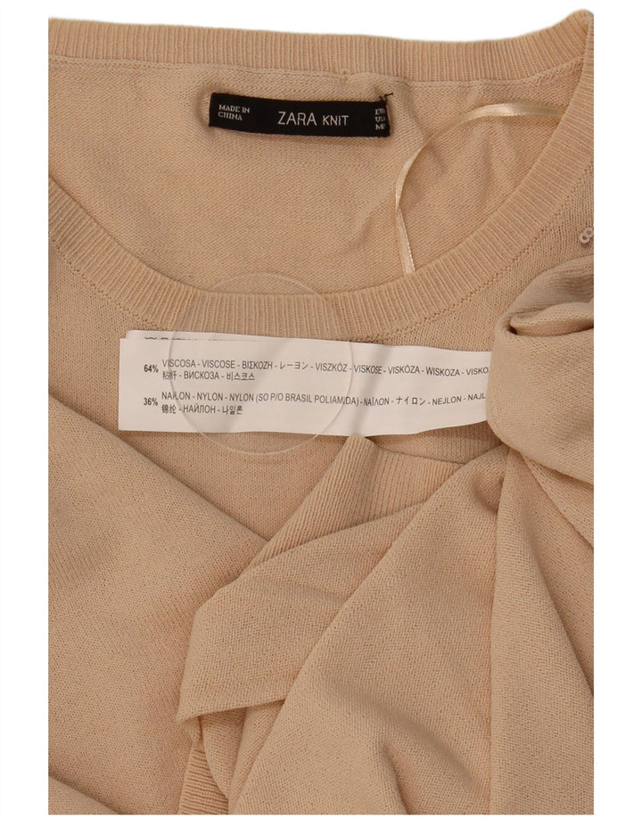Zara Damen-Pullover mit Rundhalsausschnitt, Gr. 14, Mittelbeige, geometrisch