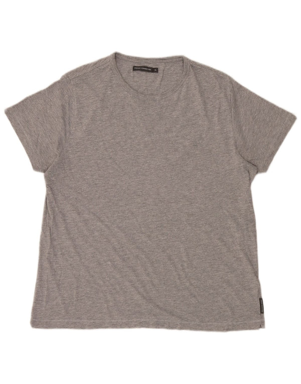 French Connection Herren-T-Shirt-Oberteil XL aus grau gefleckter Baumwolle
