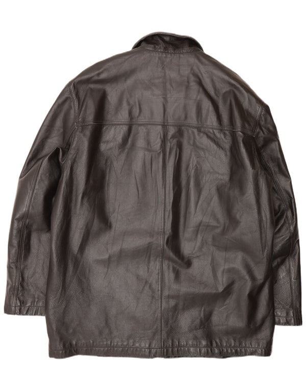 Vintage Herren Ledermantel IT 58 3XL Schwarz