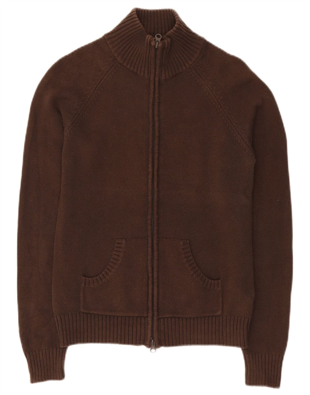 Zara Damen-Pullover mit Reißverschluss am Hals, UK 12, mittelbraune Baumwolle