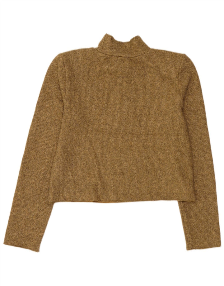 Zara Damen Crop Top Langarm UK 10 Small Grün geflecktes Polyester