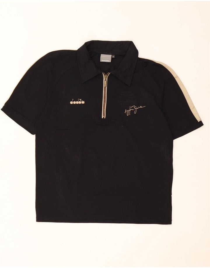 DIADORA Herren-Poloshirt mit Grafik, Mittelschwarz, Colourblock-Polyamid