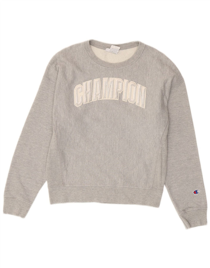 CHAMPION Damen Grafik-Sweatshirt-Pullover UK 14 Mittelgraue Baumwolle