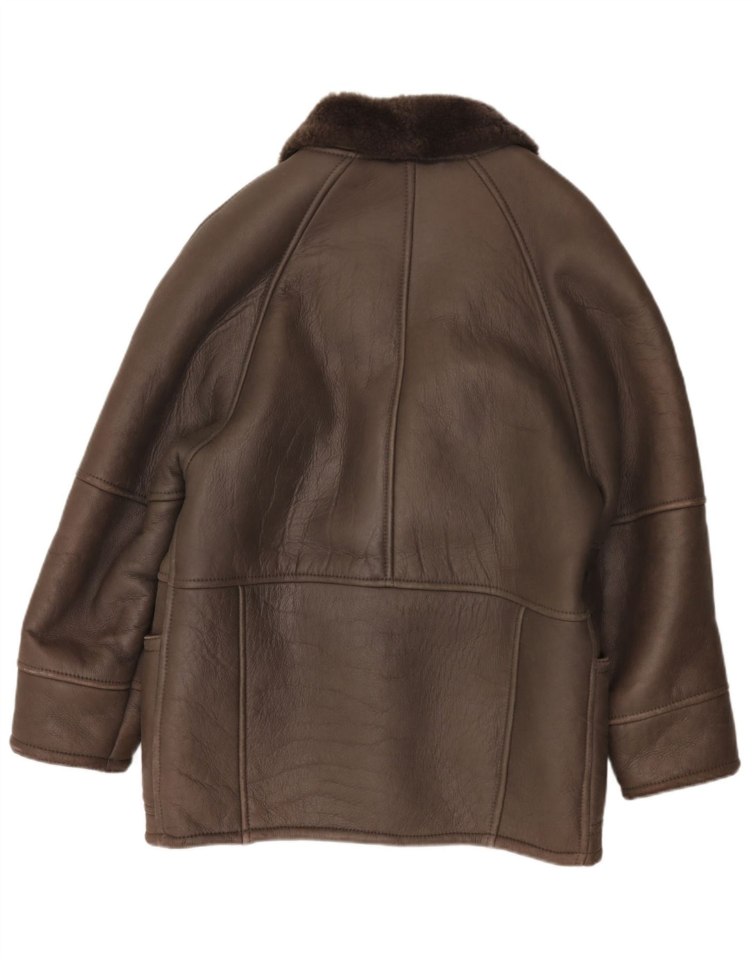 Vintage Herren zweireihige Lammfelljacke IT 50 großes braunes Leder
