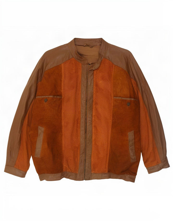 Vintage Herren Bomber Lederjacke UK 38 Mittelbraun Farbblock