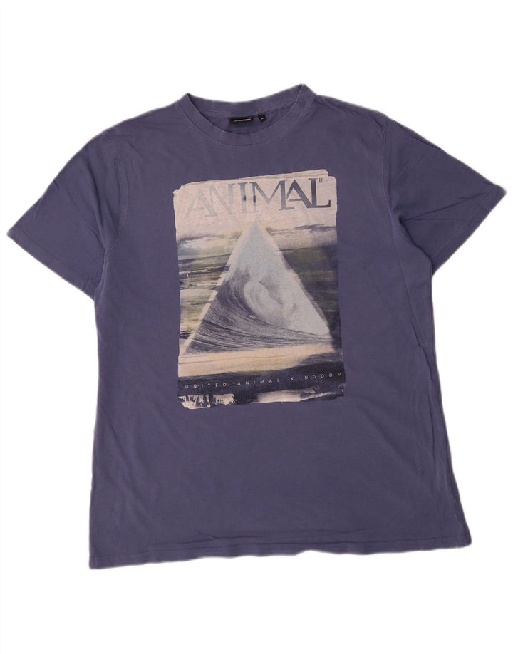 Animal-Grafik-T-Shirt-Oberteil für Herren aus mittelblauer Baumwolle