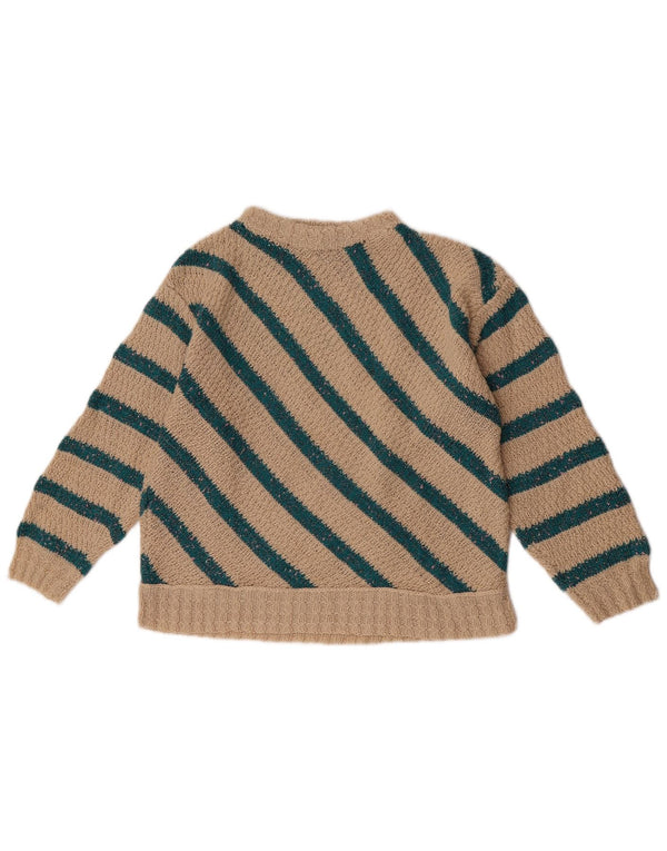 Vintage Damen Pullover mit U-Boot-Ausschnitt UK 12 Mittelbeige gestreift