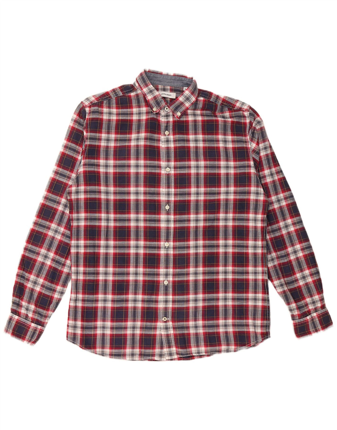JACK & JONES Herrenhemd aus Baumwolle, mittelgroß, marineblau, kariert