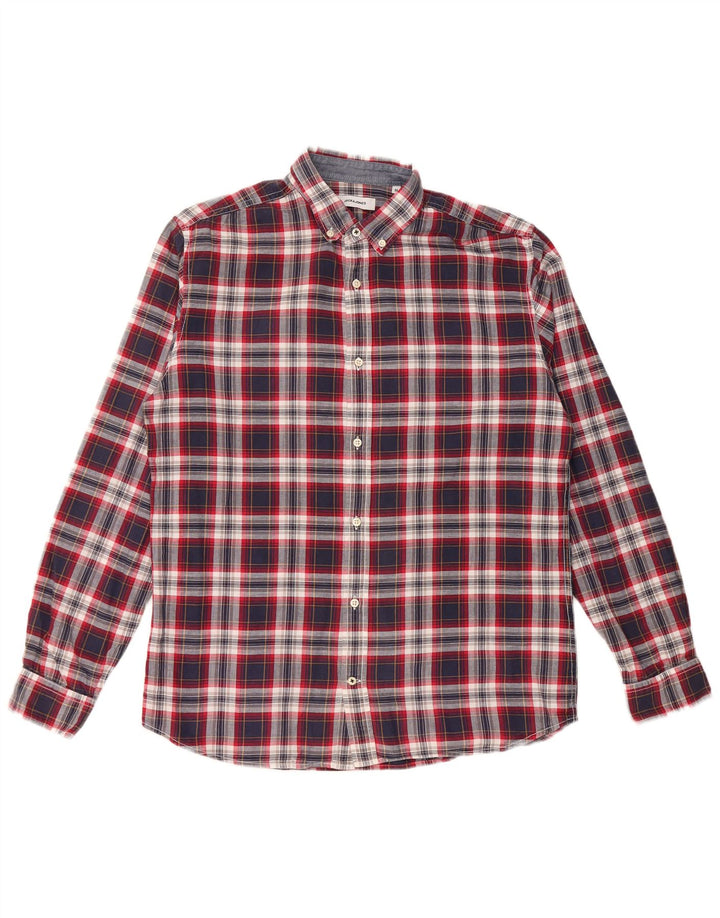 JACK & JONES Herrenhemd aus Baumwolle, mittelgroß, marineblau, kariert