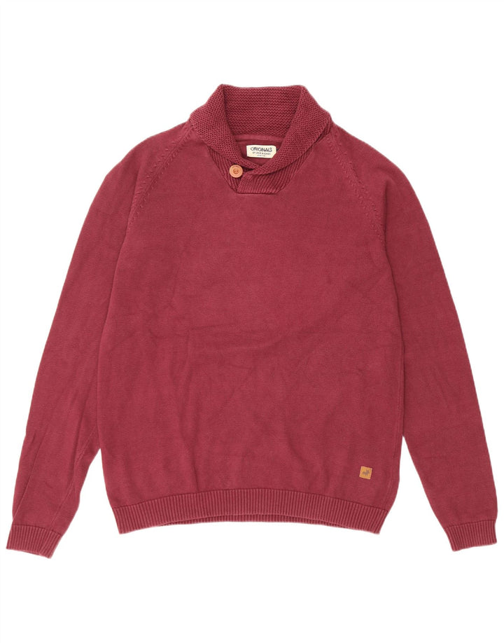 JACK & JONES Herren-Pullover mit Schalkragen, mittelgroße burgunderrote Baumwolle